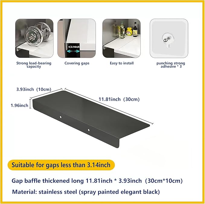 Metal Kitchen Refrigerator Gap Partition Side Panel For Crack Behind Refrigerator Kitchen Partition Panel No Drill Countertop Gap Extension Board(Black,11.81 * 3.93inch)