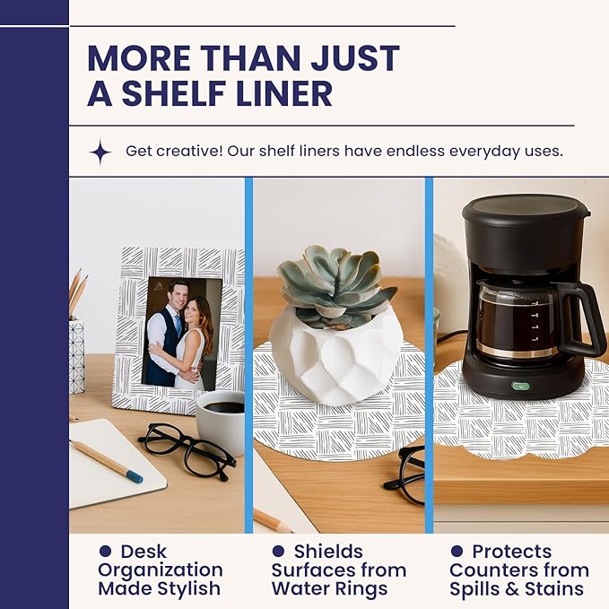 Adhesive Shelf Liner — Waterproof Felt Cabinet Liner & Contact Paper for Kitchen Organization — Soft Glide Drawer Liners, Under Sink Mat & Shelf Covers (Crosshatch, 23.75in x 6ft, 2-Pack)