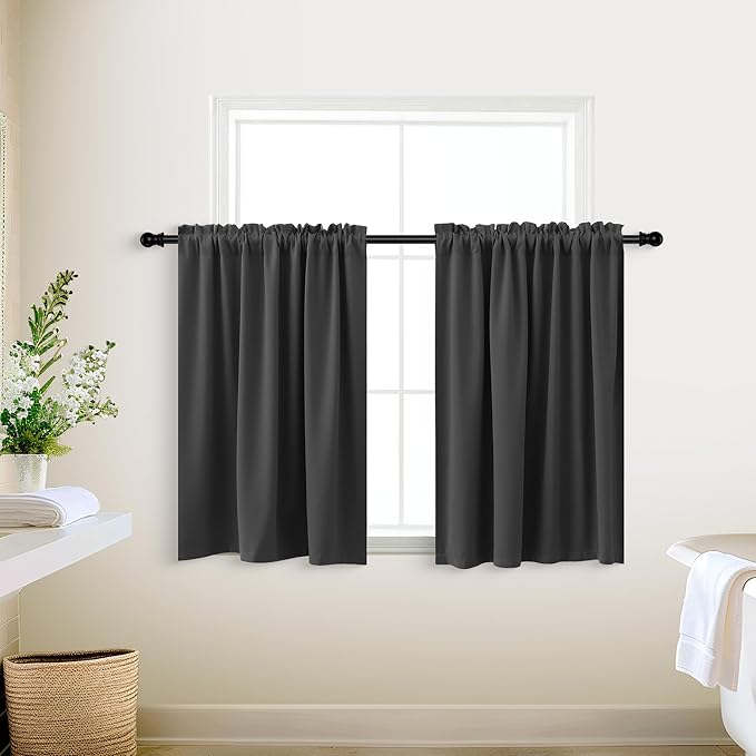 KOUFALL 32 Inch Small Window Curtains, Blackout Thermal Curtains for Kitchen Bathroom, 24W x 32L, Grey