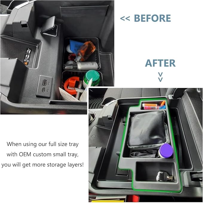Center Console Organizer fit for GMC 2023 2024 2025 2026 Sierra/Chevy Silverado 1500 Accessories, 2024-2025 2026 2500HD 3500HD (Wireless Charger With Full Console w/Bucket Seats Only)