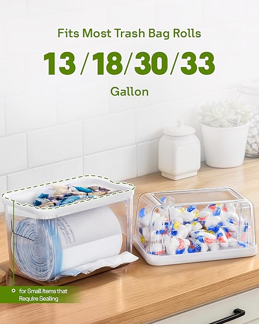 Kaen Trash Bag and Laundry Pods Dispenser - 3 in 1 Garbage Bag Holder for 13/30/33 Gallon Bags, Clear Storage Bins Dishwasher Pods Container for Under Sink Organizer Laundry Room Organization