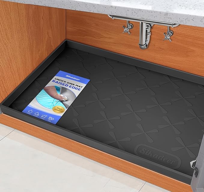 SIKADEER Silicone Under Sink Mats for Kitchen Waterproof 34" x 22", Raised Edge Cabinet Protector Shelf Liner, Pet Feeding Mat Boot Tray Home Organizers and Storage Kitchen Essentials