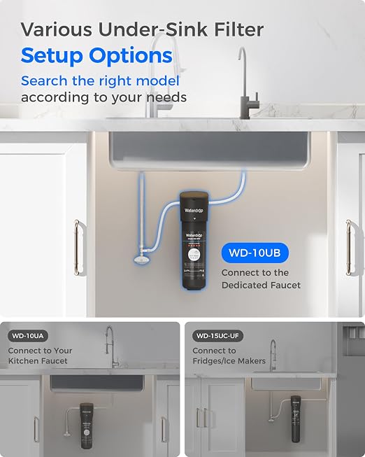 Waterdrop 10UB-B Under Sink Water Filter System, Reduces PFAS, PFOA/PFOS, Lead, Chlorine, Bad Taste & Odor, NSF/ANSI 42 Certified, Under Sink Water Filter with Black Faucet, 1 Year