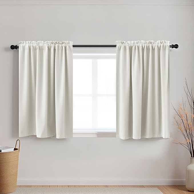 KOUFALL Kitchen Farmhouse Curtains 36 Inch Length for Small Window Treatments Set Blackout Cafe Tier Boho Short RV Curtains for Camper Windows 18 x 36 Long Natural Cream White Beige