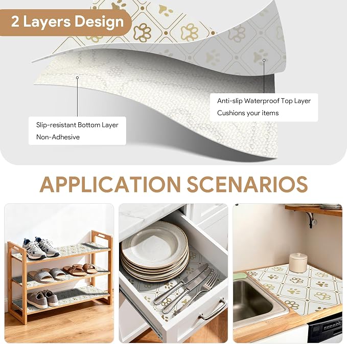Shelf and Drawer Liner for Kitchen Cabinets 192'' X 17.7'' Non Adhesive Shelf Paper Strong Grip Anti Slip Cabinet Liners for Shelves, Oil-Proof Waterproof Cupboard Liner