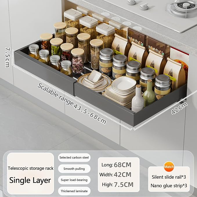 Pull Out Drawers for Cabinets Pull Out Cabinet Organizer Pull Out Drawers Storage Shelves for Kitchen Cabinets Adjustable Width Pull Out Drawer No Drilling and Nailing Required