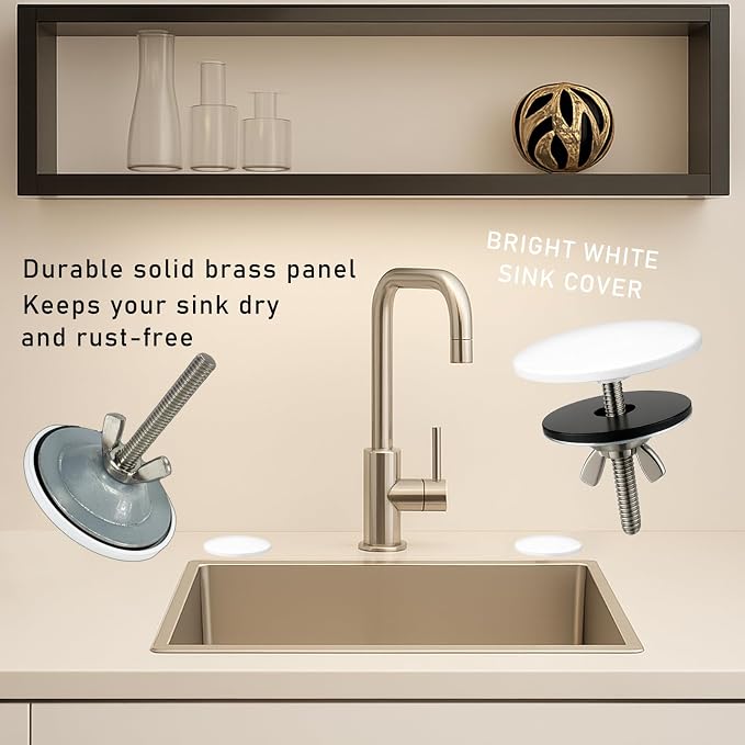 2 Pcs Solid Brass Kitchen Sink Hole Cover, 2 Inch Faucet Hole Cover, Bright White Finish Tap Hole Plate Stopper Cover, Countertop Hole Cover for Kitchen and Bathroom Sinks (Bright White)