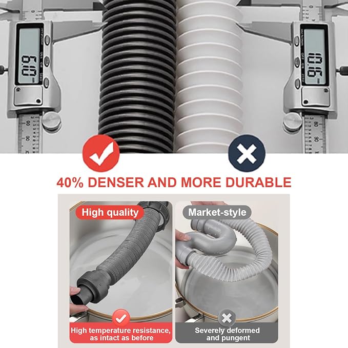 1-1/2" Flexible Sink Drain Pipe, Expandable Drain Hose, Adjustable Under Sink Drain Extension Tube 10" to 24.4", Thickened PP Sink Drain Replacement Hose for Kitchen Bathroom RV Sink, 1 Pack
