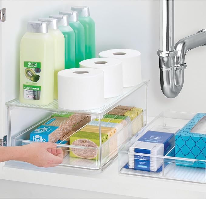 iDesign Recycled Plastic Stackable Bathroom Shelf Riser – Clear