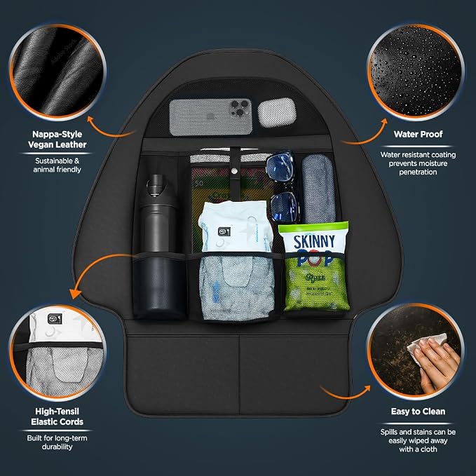2-Pack for Tesla Model Y/3 2017-2026, Custom Fitted Seat Back Kick Protectors with Storage Pockets - Rear Passenger Organizer for Kids, Zippered Accessories Slots