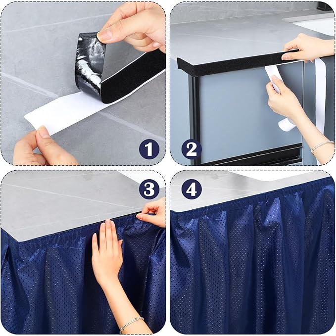 Fabric Sink Skirt Diamond Bathroom Stitch Self Stick Adhesive Waterproof Fabric Under Sink Curtain Skirt 55 x 32 Inch Adds Bathroom Storage(Dark Blue,Fashion Style)