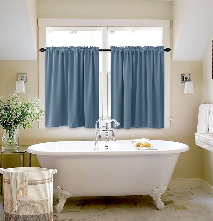 KOUFALL Blue Curtains for Bedroom Short Blackout Light Blocking Thermal Curtains for Summer Heat,30 Inch Length,Slate Blue