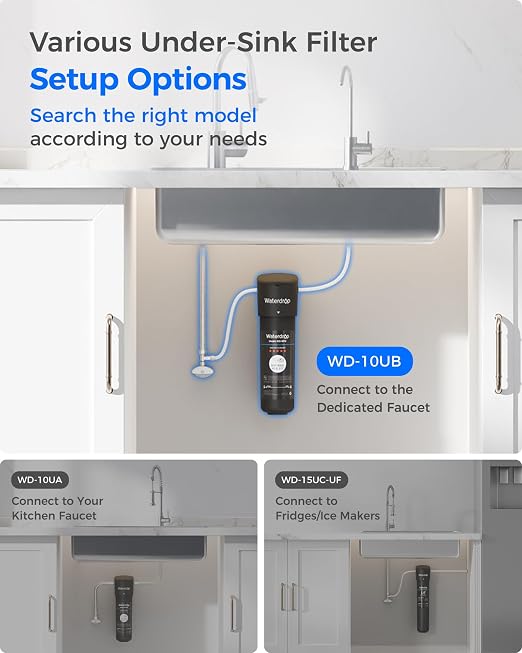 Waterdrop 10UB Under Sink Water Filter System with Faucet, Reduces PFAS, PFOA/PFOS, Lead, Chlorine, Bad Taste & Odor, NSF/ANSI 42 Certified, Under Sink Water Filter with Faucet, 1 Year
