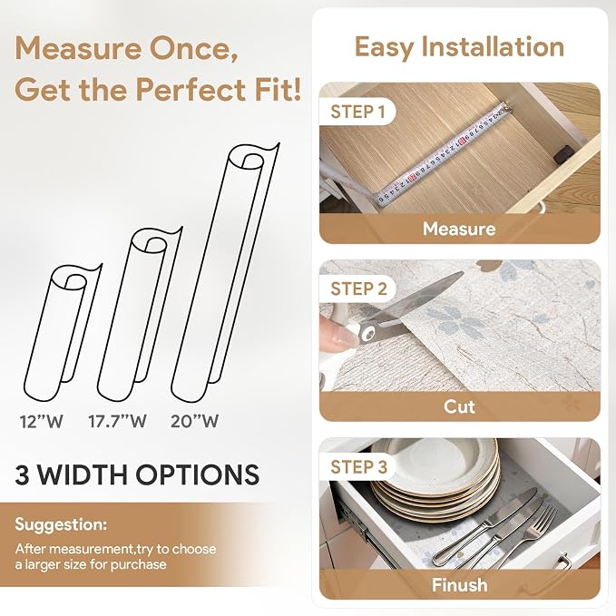 Non Adhesive Shelf Liner 12'' X 120'' Drawer Liner for Kitchen Cabinets, Waterproof Shelf Liners Durable Anti-Slip for Kitchen Cabinets Cupboard Liner
