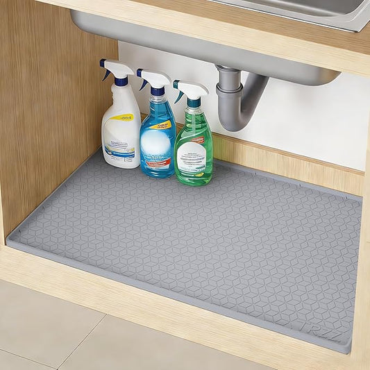 TRZZ Silicone Waterproof Under Sink Mat 22" x 19", Drip Tray and Cabinet Liner for Kitchen and Bathroom, Prevents Water Damage and Organizes Cabinets (Grey)
