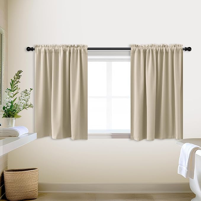 KOUFALL Rod Pocket Blackout Tier Short Curtains-Biscotti Beige-18x30