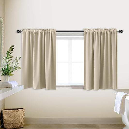 KOUFALL Biscotti Beige Short Curtains for Bedroom 2 Panels Set Blackout Curtains for Small Windows Boys Room Width 18x24 Inch Length