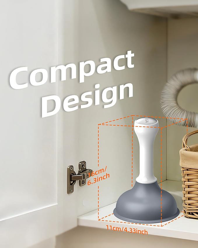 MR.SIGA Mini Drain Plunger, Sink Drain Plunger with Strong Suction, Compact Design, Powerful Small Plunger for Bathroom Sinks, Kitchen Sinks, Tubs, Shower Drains, Length 6.3 Inch(16 cm), White & Gray