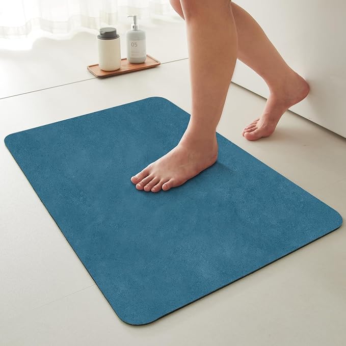 TYUU Bath Mat, Bathroom Rugs Non Slip Washable Thin Absorbent Quick Dry Bath Mat Fits Under Door Bathroom Floor Mat Perfect for Bath, Shower, or Sink 20"x48" Denim Blue