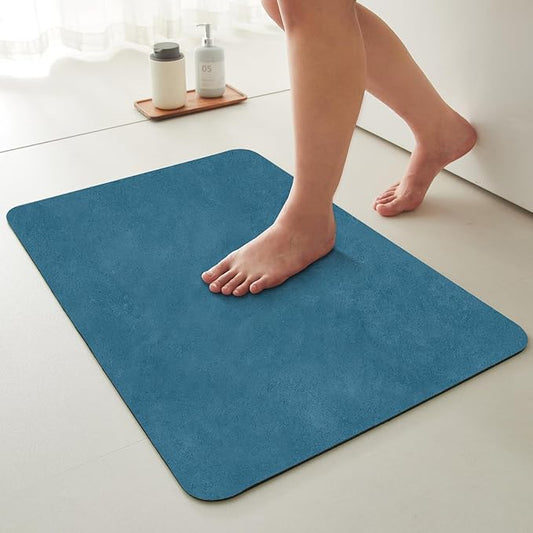 TYUU Bathroom Mat Quick Dry, Bathroom Rugs Non Slip Washable Thin Absorbent Bath Mat Fits Under Door Bathroom Floor Mat Perfect for Bath, Shower, or Sink 24"x48" Denim Blue