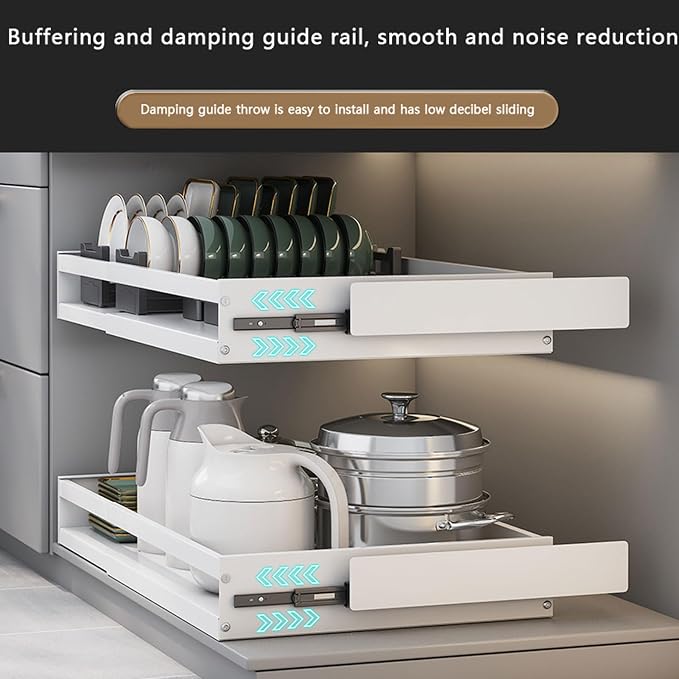 Upgraded version Pull Out Cabinet Organizer, Kitchen Sliding Shelf Under Sink Shelf, No Need Drill, kitchen cabinets, Expandable Drawer Shelves, Telescopic range 47~82cm (42cmX32-52cmX7cm)