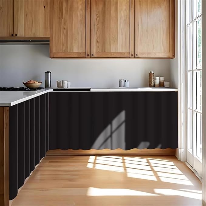 Under Sink Curtain for Closet, Privacy Short Cabinet Curtain Self Stick Adhesive Desk Skirt for Kitchen Classroom, Dark Grey, 35" W x 28" L