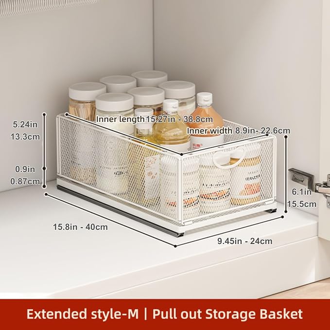 Pull Out Drawers for Cabinets Stackable or Single, Cabinet Organizer Adhesive, Slide Out, Extra Rails, for Sink Pantry Shelve
