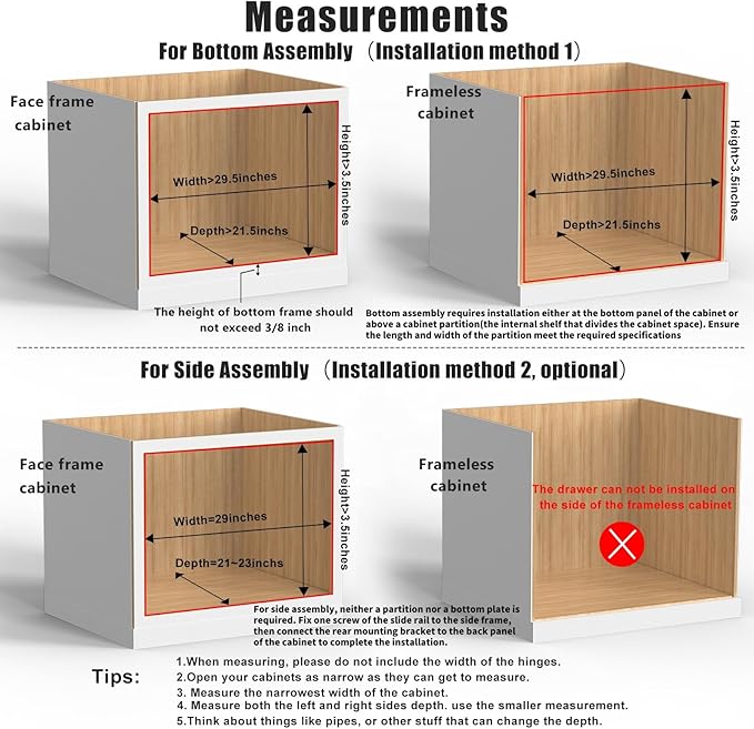 Mulush 29”W x 21”D x 3”H Soft Close Slide Out Wood Drawer Organizer for Kitchen, (Cabinet Opening>29.5 inches for Bottom Assembly, Width= 29 inches for Side Assembly)
