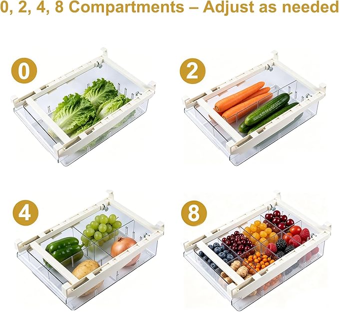 Refrigerator Organizers Storage Fridge Drawer - Pull Out Clear Storage Containers with Handle for Fruit,Deli,Cheese,Seafood,Plastic Organizer Bins Fit for Medium Refrigerator Shelf,Simple Use(2 Pack)