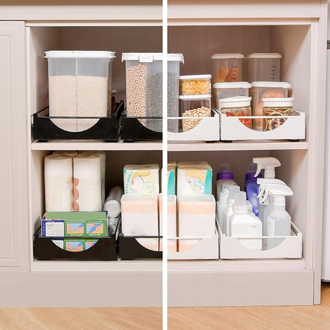 Estink Pull Out Cabinet Organizer Cabinet Drawers Slide Out Kitchen Pull Out Drawers for Cabinets Slide Out Pantry Shelves No Drill Installation with Smooth Glide (M(66x45x17cm/26x17.72x6.69in))