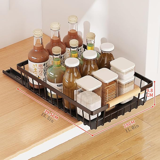 Pull Out Cabinet Organizer, Multifunctional Slide Out Cabinet Organizers No Drill Pull Out Shelf Storage Drawer for Kitchen Bathroom Black [Standard] One Size
