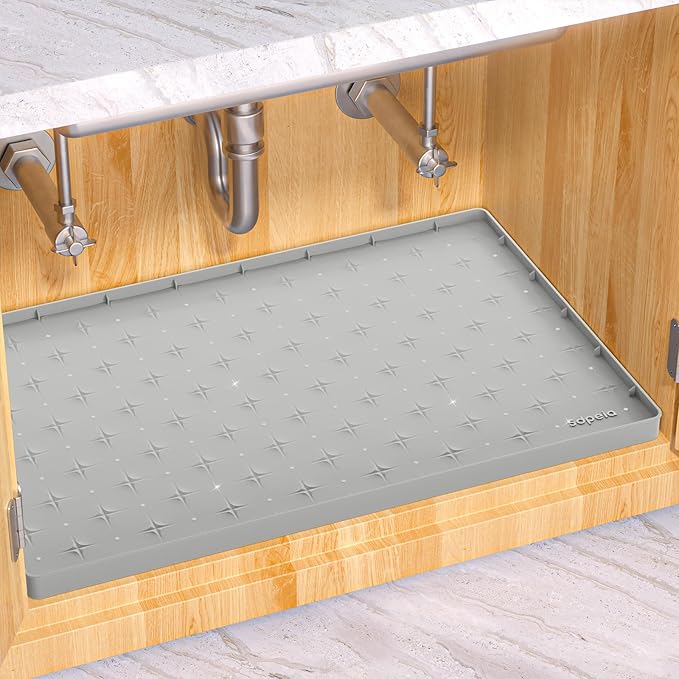 Sdpeia Under Sink Mat 28"×22" Waterproof Silicone Cabinet Liner & Sink Protector for Kitchen & Bathroom, Multi-Purpose Organizers Tray for Pets, Laundry, Cat Litter Mat