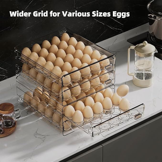 HIYOHIYO Clear 40 Slot Egg Holder for Fridge, 2 Layer, 9.8"x 8.5"x 5.5" | Time Scale Marking, Large Capacity, Stackable, Egg Container for Refrigerator or Countertop