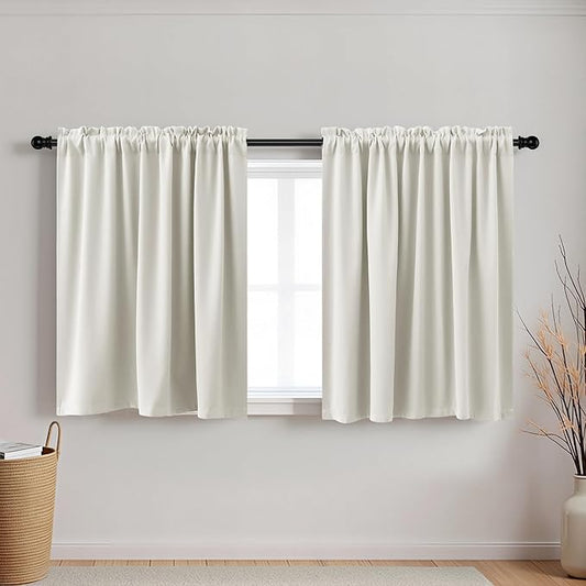 KOUFALL Cafe Curtains 36 Inch Length for Kitchen,Farmhouse Semi Blackout Boho Small Window Curtains for Bathroom Bedroom 34x36 in Long Cream Beige