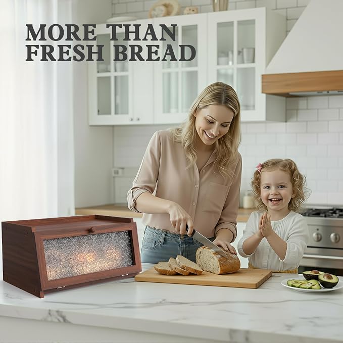 LOHASOK Bread Box for Kitchen Countertop Large Bread Box Farmhouse Bread Container Bread Storage with Window Bread Holder