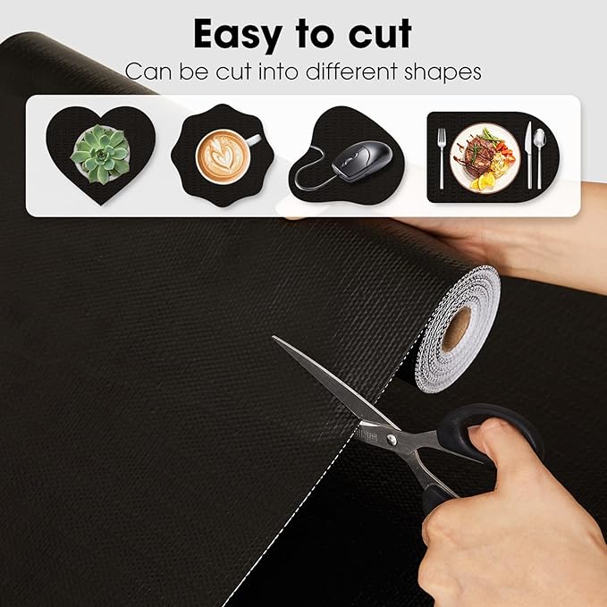 Drawer and Shelf Liner, Non-Slip Kitchen Cabinet Liners Non-Adhesive Thick Strong Grip Waterproof Washable Mats Protect Dresser Shelves Cupboard Bathroom Cabinets, Black, 18 in X 30 FT
