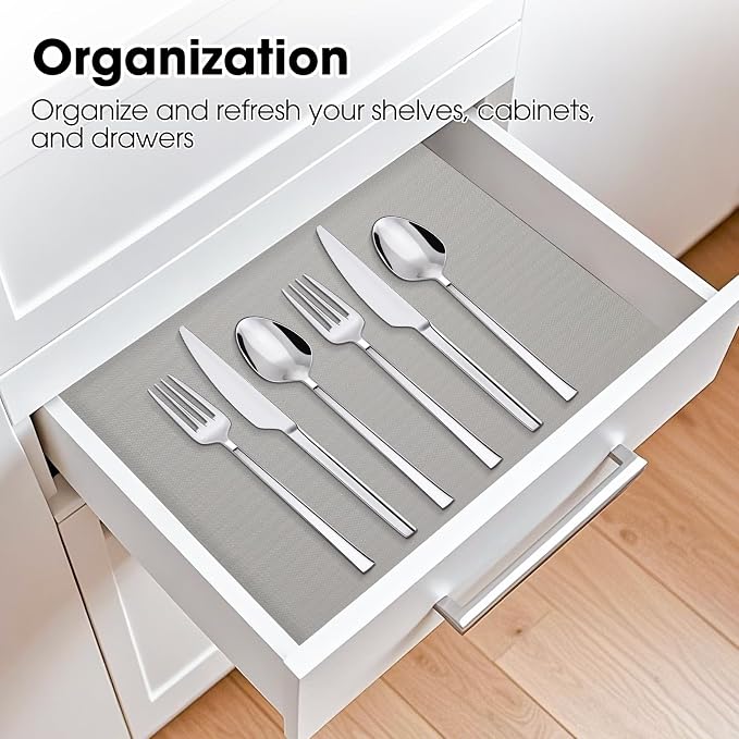 Drawer and Shelf Liner, Non-Slip Kitchen Cabinet Liners Non-Adhesive Thick Strong Grip Waterproof Washable Mats Protect Dresser Shelves Cupboard Bathroom Cabinets, Light Gray, 24 in X 30 FT