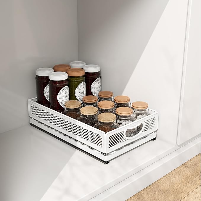 Pull out Cabinet Rack Organizers, No-Drill Slide Organizer Under Sink Organizer, Strong & Sturdy Expandable Cabinet Drawers, For Kitchen, Bathroom, Pantry(C,15.7*9.4*3.9inch/40*24*10cm)
