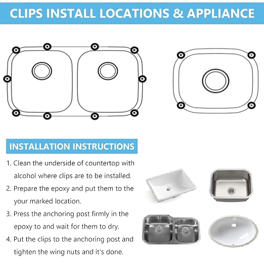 Enhon Undermount Sink Clips Kit 36 Pack, Sink Mounting Brackets, Heavy Duty Installation Hardware Fasteners for Kitchen Bathroom Countertop Vanity Sinks