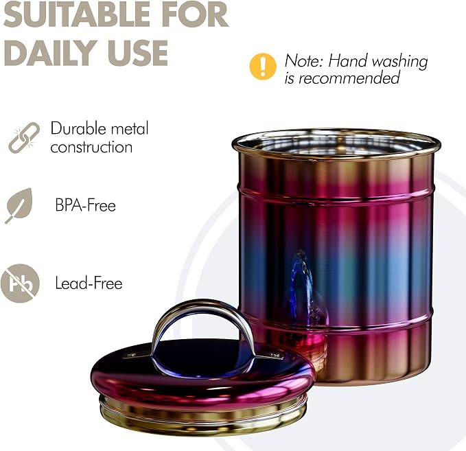 Amici Home Rainbow Metal Storage Canister | Dry Food Storage Container | Airtight Lid | 64 Ounce Capacity | Modern Home Décor | Decorative Metal Canister for Kitchen Countertop (Large) (Pack of 2)
