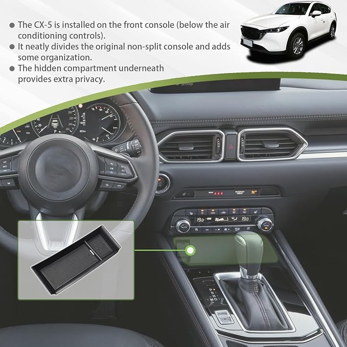 HGWEI Center Console Organizer Compatible with Mazda CX-5 2022 2023 2024 2025 Interior Accessories, CX5 Front Console Secondary Insert Tray Armrest Storage Box Compartment Holder (Not Fit 2026) Black