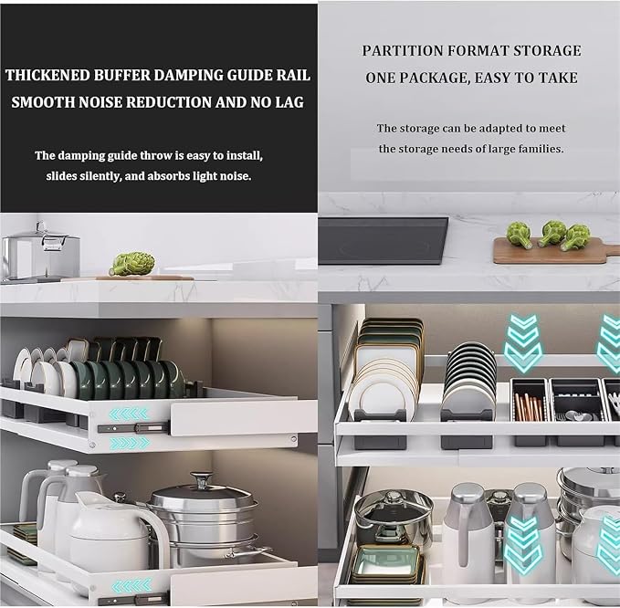 Minimalist White Pull Out Cabinet Organizer, Under Sink Organizer, Roll Out Storage Shelf, Extendable Drawer, No Drill & Nail, Kitchen, Living Room, Home