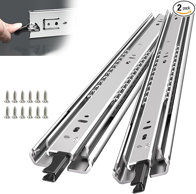 SLIDEWAY Heavy Duty Locking Drawer Slides 1 Pair 12 14 16 18 20 22 24 32 40 Inch 150 Lbs Full Extension Ball Bearing Sliding Rails Cabinet Runners Tracks Tool Box Glides-28