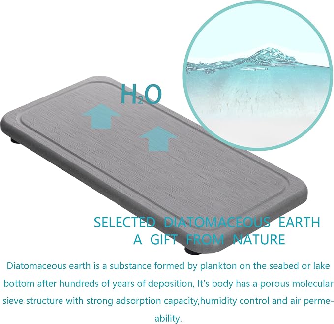 NiuYichee 2 Pcs Water Absorbing Stone Trays, Kitchen/Bathroom Sink Soap Dish, Diatomite Tray Used for Hand Soap & Cosmetic Bottles in The Modern Home, 4" W x 8.3" L, Gray
