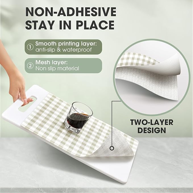 Drawer and Shelf Liner, Non-Slip Kitchen Cabinet Liners Non-Adhesive Thick Strong Grip Waterproof Washable Mats Protect Dresser Shelves Cupboard Bathroom Cabinets, Yellow Plaid, 12 in X 10 FT