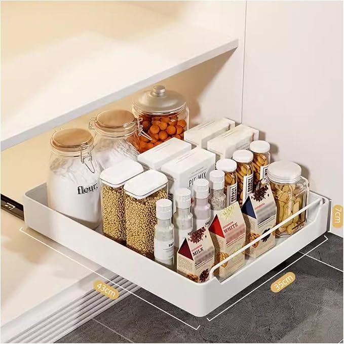 Pull Out Drawers for Cabinets Extendable Drawer Kitchen Expandable Drawer Pull Slide Out Drawer with Handle Stainless Steel Extendable Cabinet Organizer No Drilling and Nailing Required