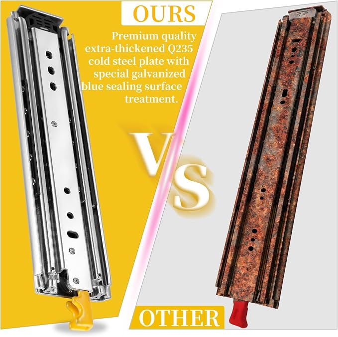 Heavy Duty Locking Drawer Slides Full Extension Runners with Lock 12 14 16 18 20 22 24 26 28 30 32 34 36 38 40 44 48 52 56 60 Inch Side Mount Rails for Drawer Capacity 493lb 1 Pair