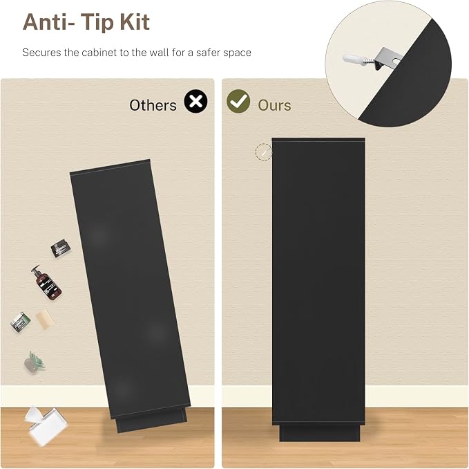TEENFON 51.6" Tall Dresser for Bedroom with 7 Drawers, Black Dresser with Metal Slide, Bedroom Dressers, Wood Dressers & Chests of Drawers for Bedroom, Hallway, Black