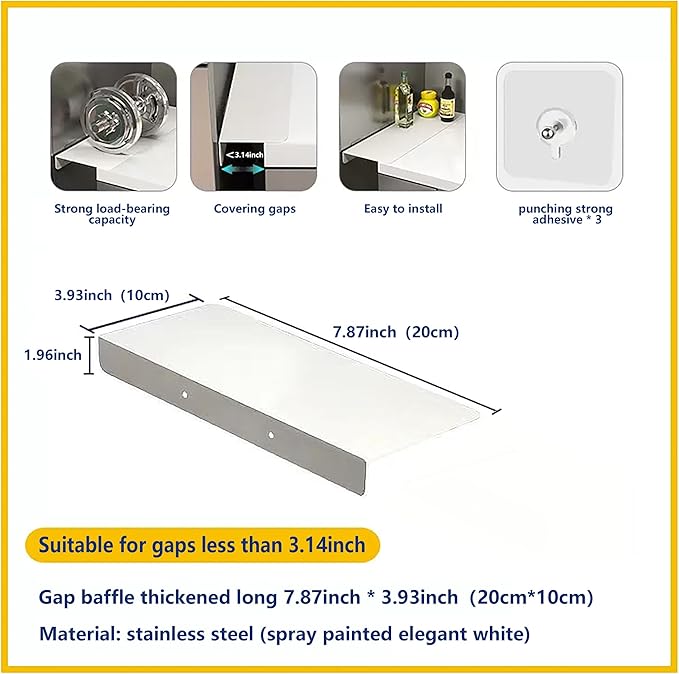 Metal Kitchen Refrigerator Gap Partition Side Panel For Crack Behind Refrigerator Kitchen Partition Panel No Drill Countertop Gap Extension Board(White,7.87 * 3.93inch)