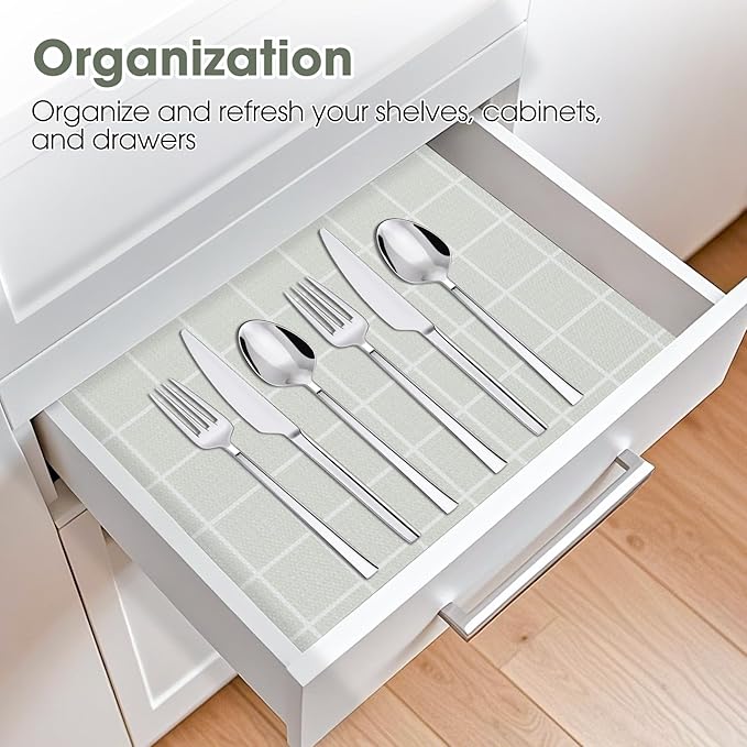 Drawer and Shelf Liner, Non-Slip Kitchen Cabinet Liners Non-Adhesive Thick Strong Grip Waterproof Washable Mats Protect Dresser Shelves Cupboard Bathroom Cabinets, Light Green, 12 in X 20 FT